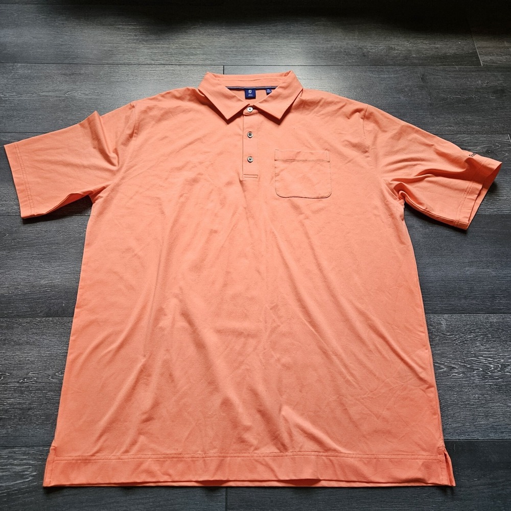 Footjoy 1857 Polo Shirt Men XL Orange Shadow Hawk Golf Club Pima Stretch Comfort